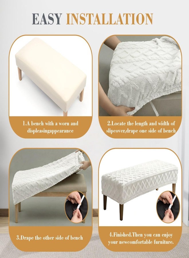 Gilprop Stretch Jacquard Beige Dining Bench Cover, Dustproof Removable Jacquard Bench Seat Protector Slipcover, Rectangle Soft Elastic Cover for Dining Room Living Room Bedroom Kitchen Hotel - Image 3
